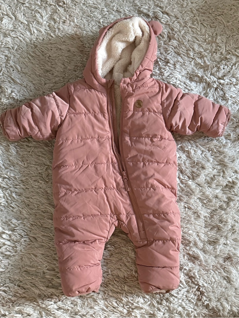 H&M Pink Hooded Baby One-Piece Snowsuit
